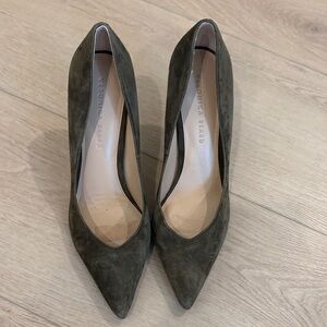 Veronica Beard Olive Suede Pointed Pumps